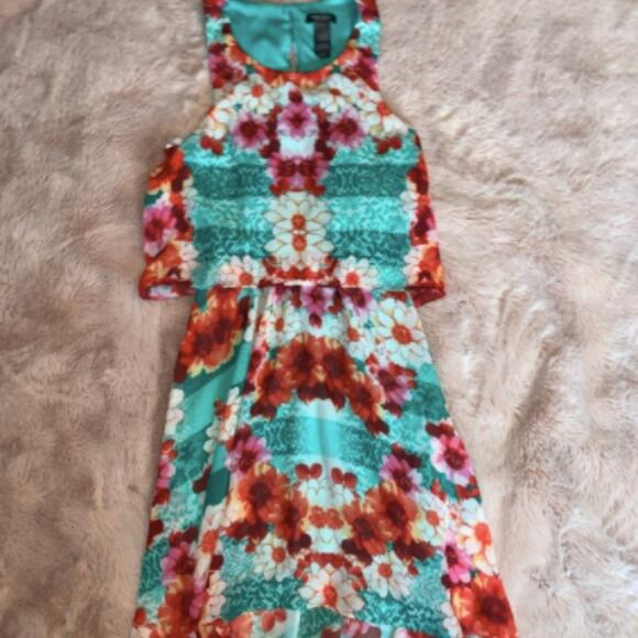 Bisou Bisou Floral Print Turquoise High Low Dress Size 8 - Picture 2 of 12
